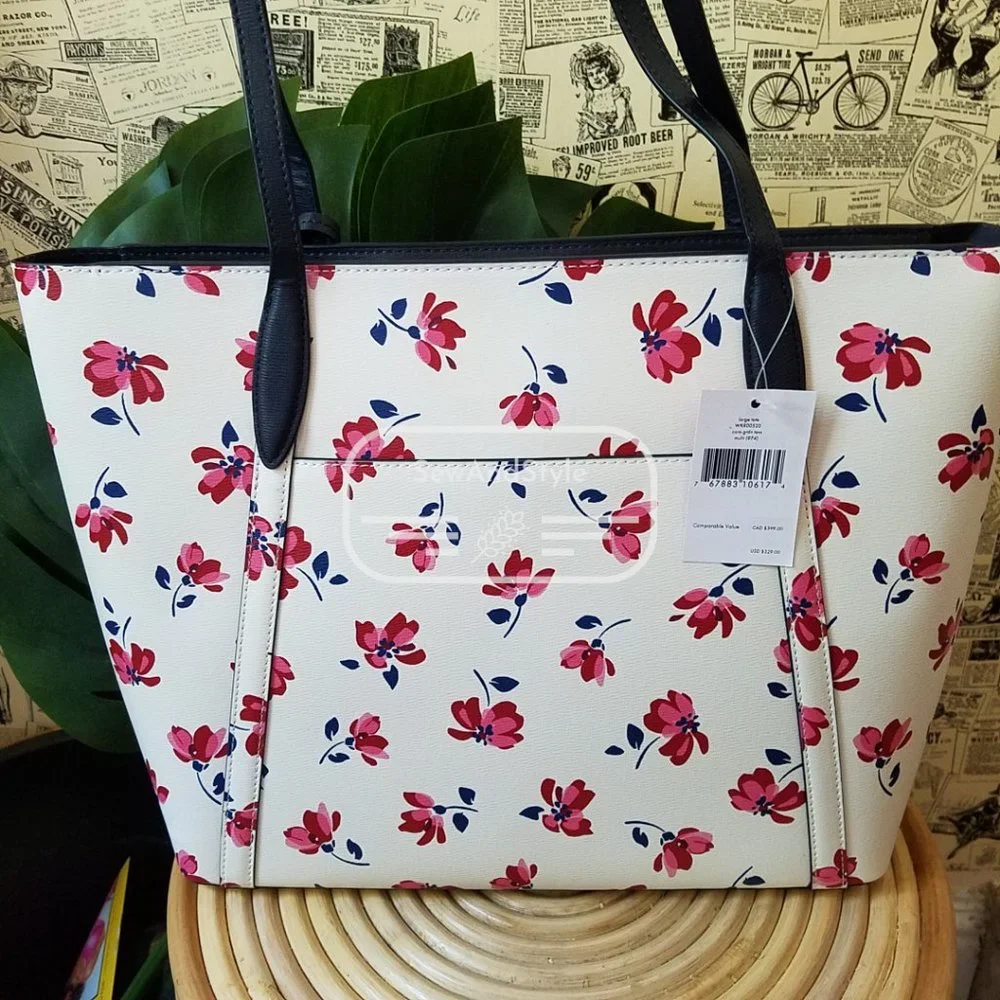 Kate Spade NWT Cara Garden Toss Large Tote Floral White Spring Summer Red - Picture 10 of 12